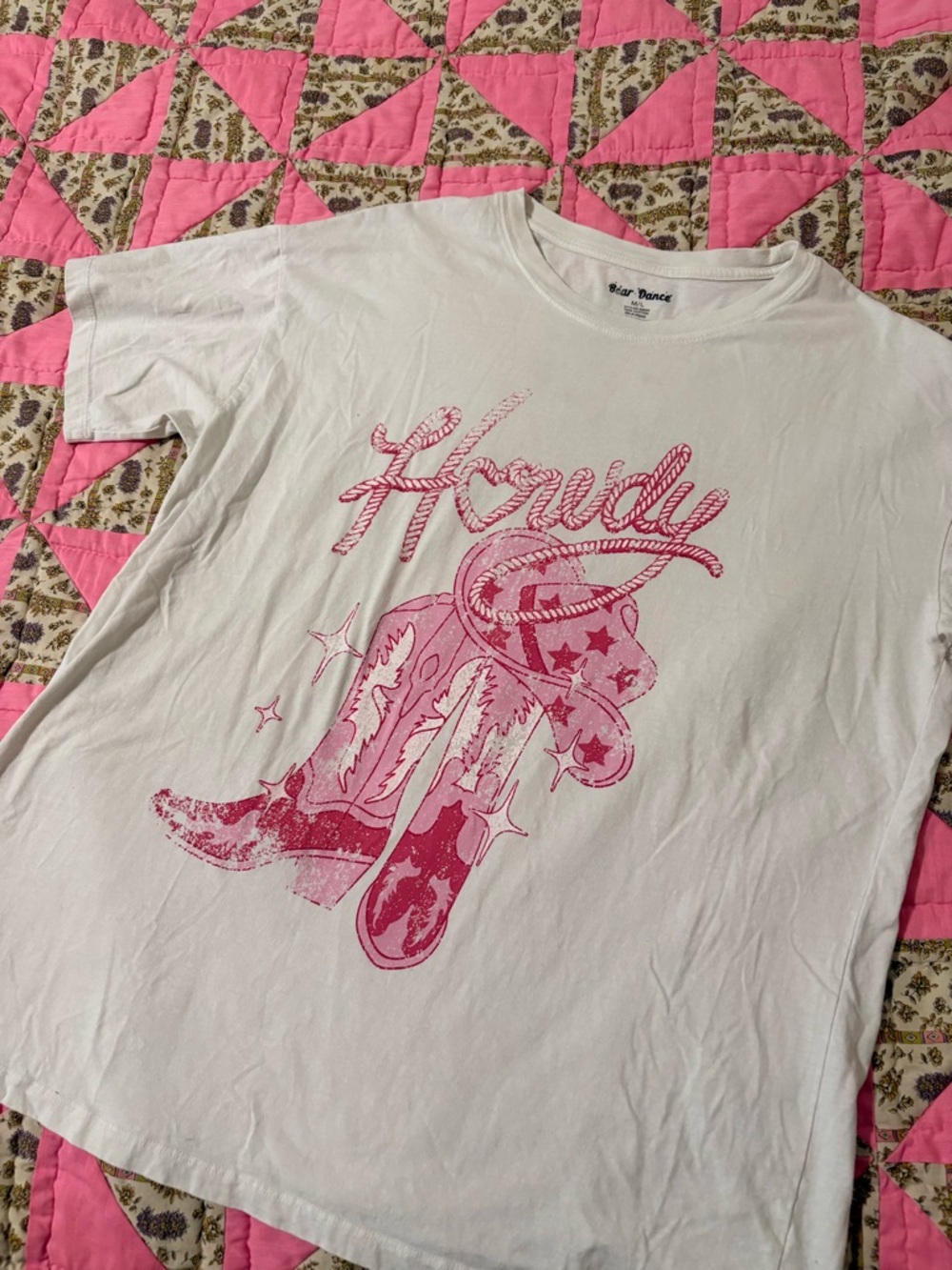 Bear Dance Pink Pony Club Cowgirl Howdy Oversized T-Shirt Tee Size M/L